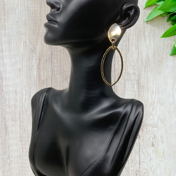 Vintage 1980's Modernist Dangle Earrings Gold Tone Oval New Wave Carded Pierced - Picture 4 of 6